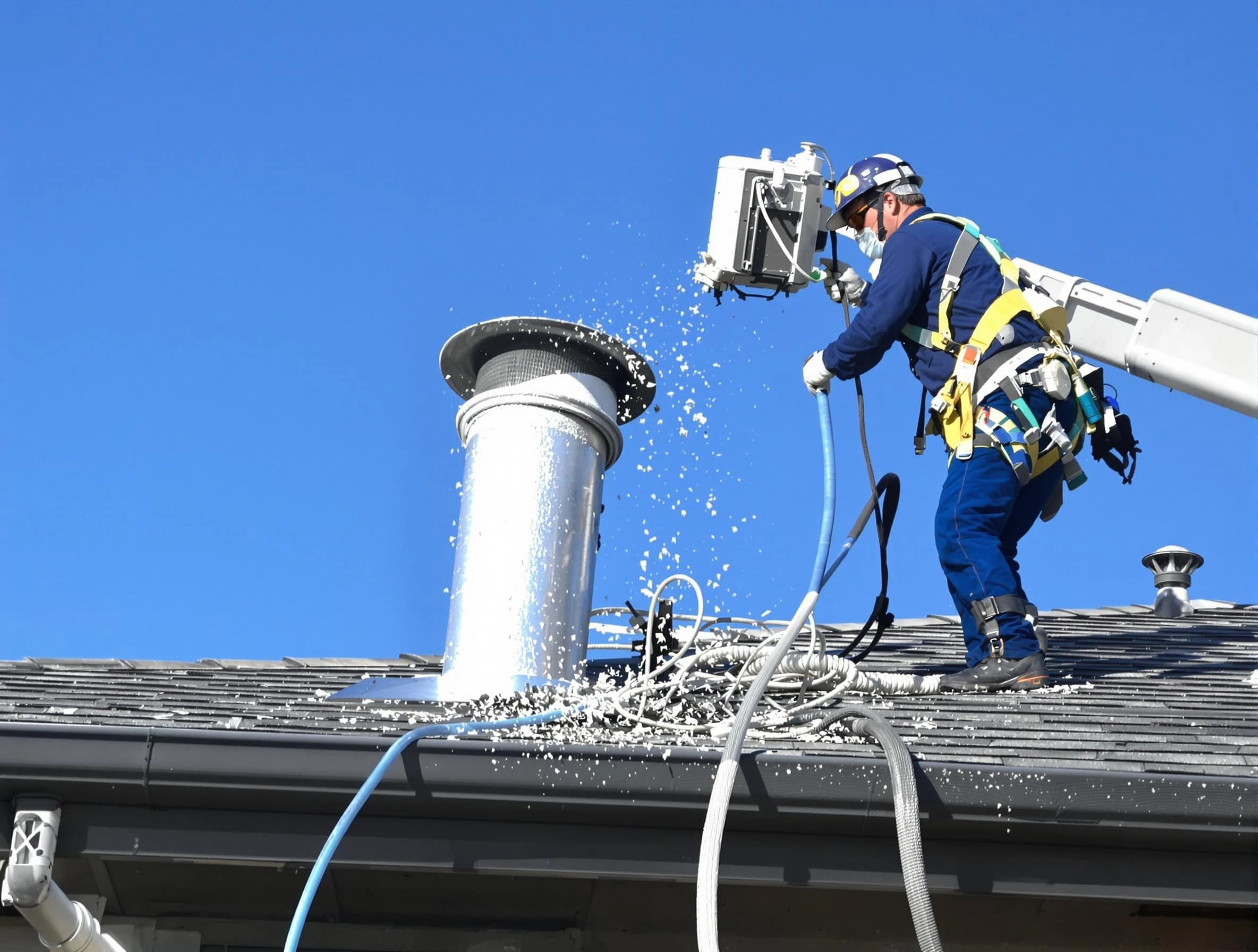 Coopertown Dryer Vent Cleaning certified technician safely cleaning a roof-mounted dryer vent in Coopertown
