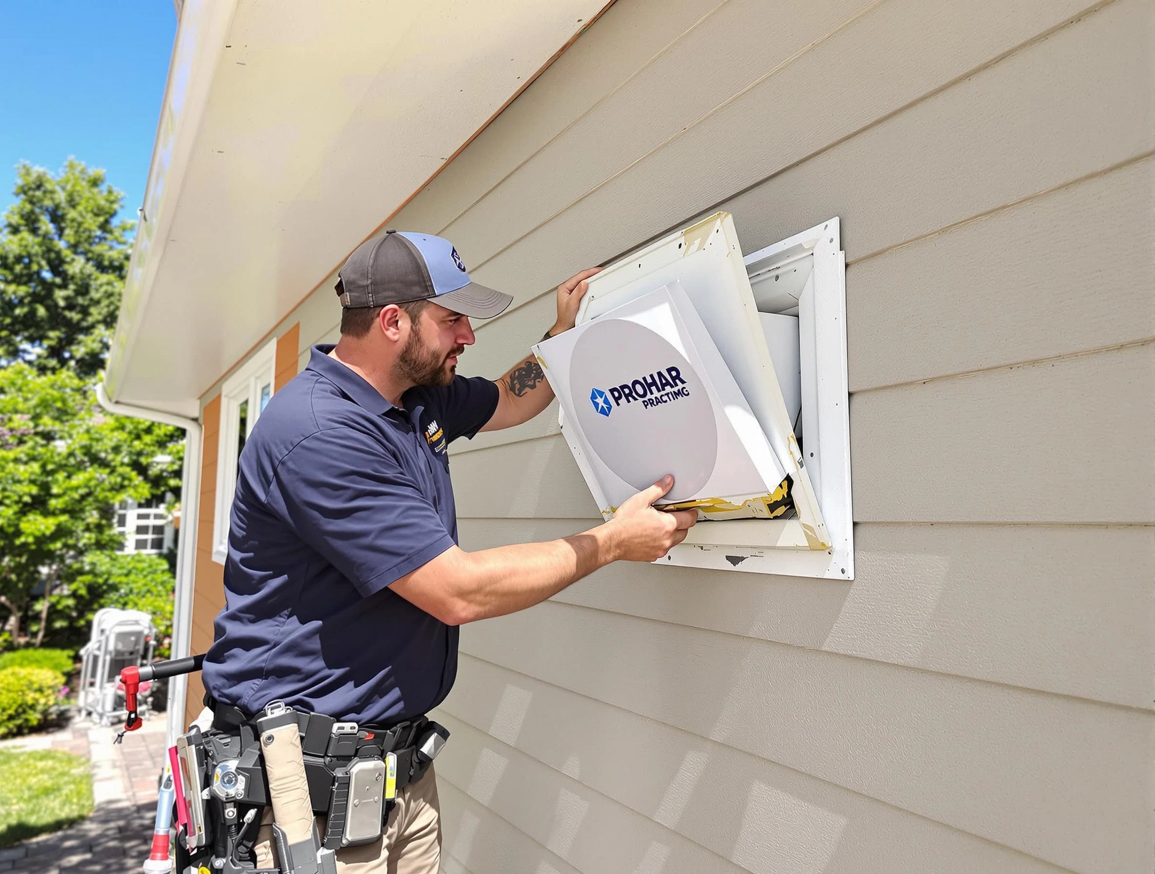 Coopertown Dryer Vent Cleaning technician installing a new protective dryer vent cover on a home in Coopertown