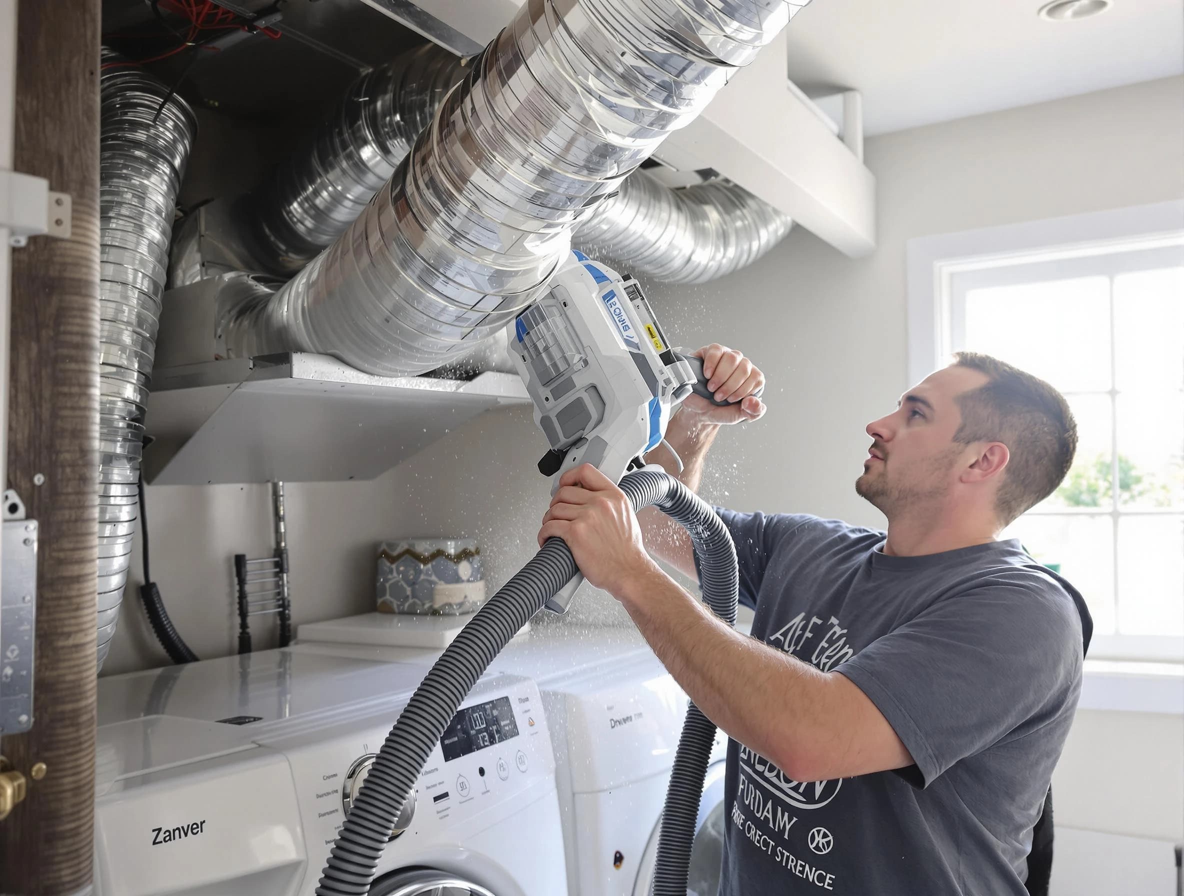 Coopertown Dryer Vent Cleaning specialist cleaning deep within a dryer vent duct system in Coopertown